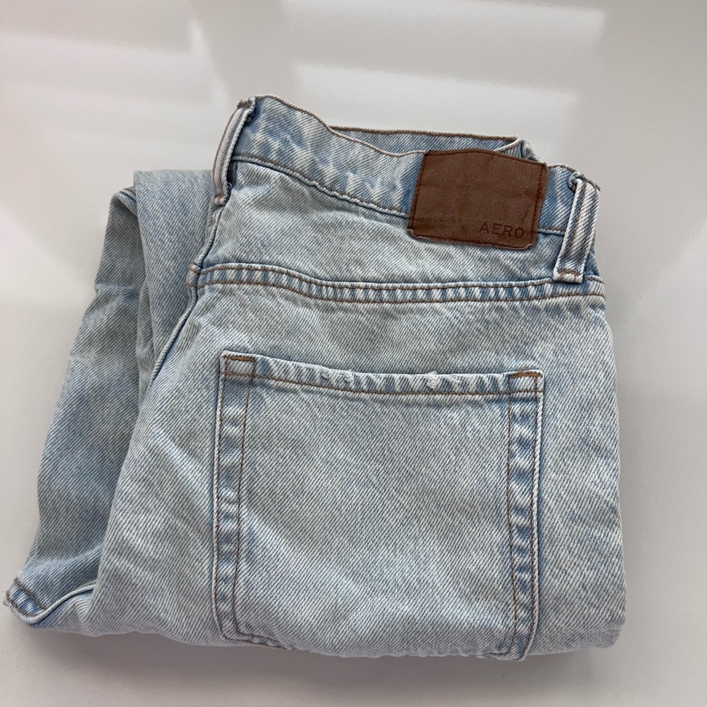 Aeropostale Light Blue Heavy Distressed Mom Jeans